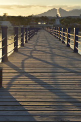 Beautiful sunset in a wooden pier