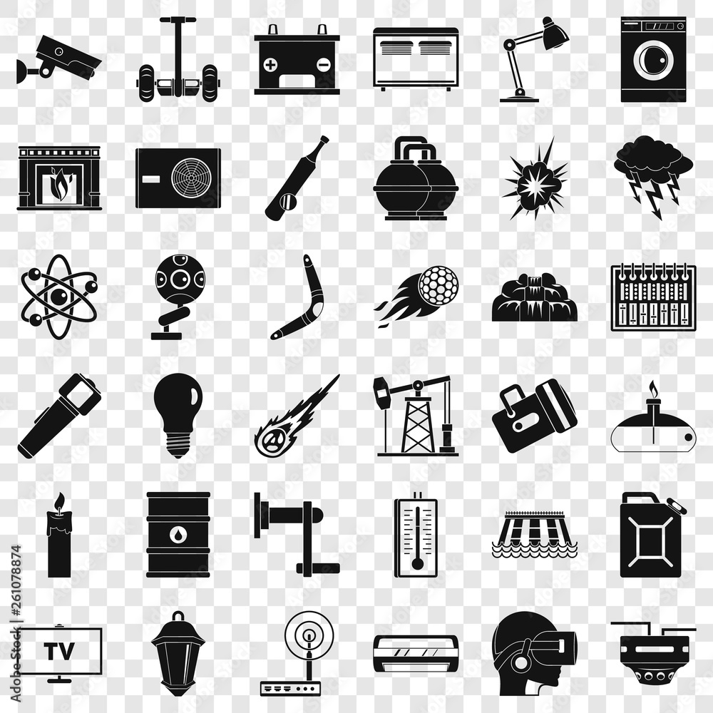 Poster energy icons set. simple style of 36 energy vector icons for web for any design