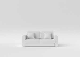 Creative minimal paper idea. Concept white sofa with white background. 3d render, 3d illustration.