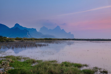 Lotus Lake is a tourist place at sunset. Thailand.