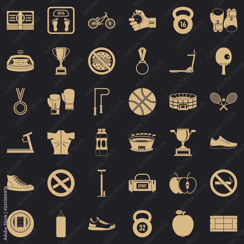 Poster boxing bag icons set. simple style of 36 boxing bag vector icons for web for any design