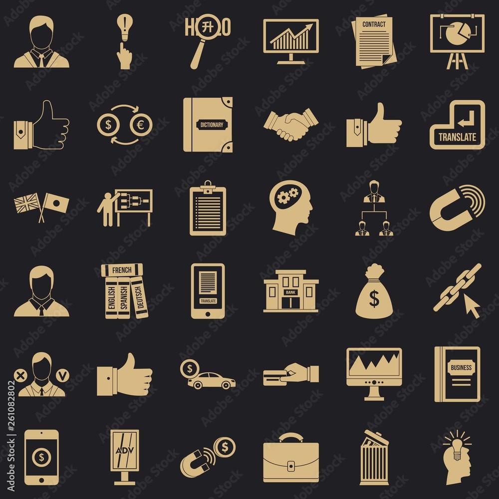 Poster business academy icons set. simple style of 36 business academy vector icons for web for any design