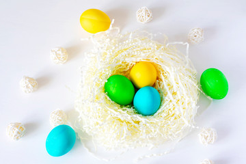 Fototapeta na wymiar Collection of photos colorful handmade easter eggs. Festive tradition