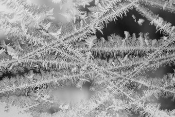 Black and white drawings on the glass in the frost