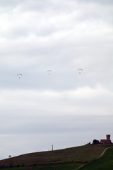 motorized paraglider,landscape, clouds, sport, fun, wind, flight,
