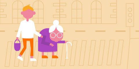 Illustration of helping an old lady