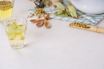 Herbal chamomile and linden tea