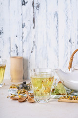 Herbal chamomile and linden tea