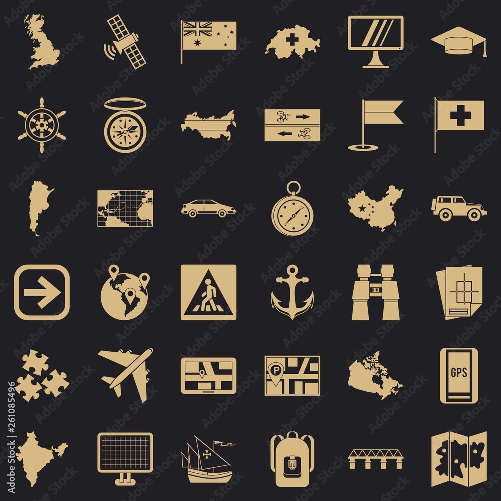 Poster navigation icons set. simple style of 36 navigation vector icons for web for any design