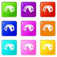 Tourist tent icons set 9 color collection isolated on white for any design