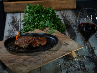 Large pieces of beef with fire.