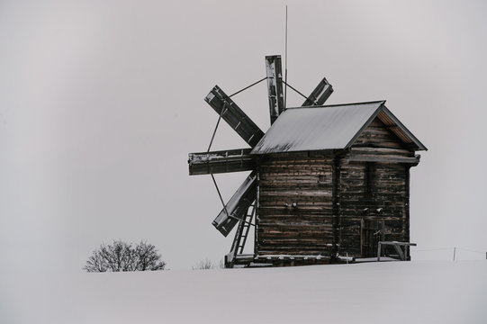 Old windmill in winter