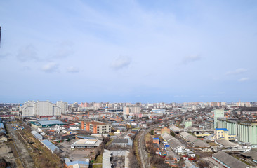 Obraz premium City landscape. The view from the heights of the 24th floor. Krasnodar city. Urban view.