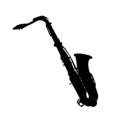 Saxophone. Silhouette. Musical instrument on white background. Vector 