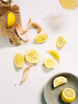 Lemons with orange peel