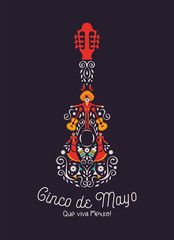 Cinco de Mayo mariachi guitar card of culture icon
