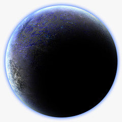 concept art of dark blue planet on white background 