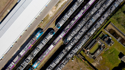 Aerial photography of trains in Nantes Blottereau station