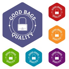 Quality bags icons vector colorful hexahedron set collection isolated on white 