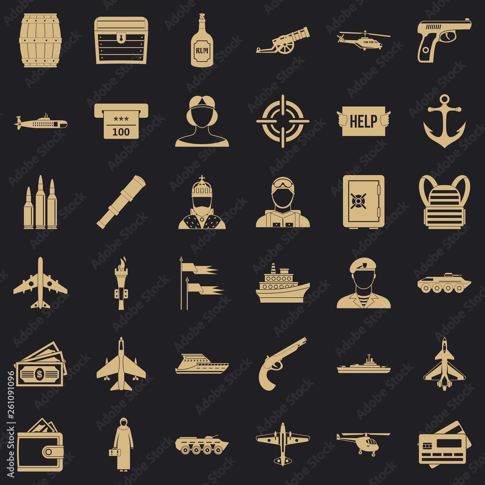 Poster combat gun icons set. simple style of 36 combat gun vector icons for web for any design