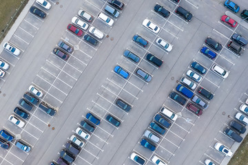 Aerial view from above - car parking in a residential area of the city.