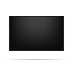 Realistic TV screen. Modern stylish lcd panel, led type. Large computer monitor display mockup. Blank television template. Graphic design element for catalog, web site, as mock up.
