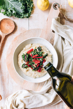 Mashed fava beans with swiss chard