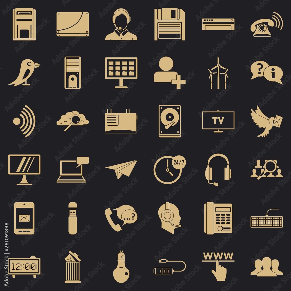 Poster internet communication icons set. simple style of 36 internet communication vector icons for web for