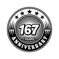 167 years anniversary. Anniversary logo design. Vector and illustration.