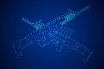 Assault rifle, automatic fire rifle model wireframe low poly mesh vector illustration