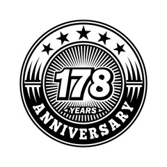 178 years anniversary. Anniversary logo design. Vector and illustration.