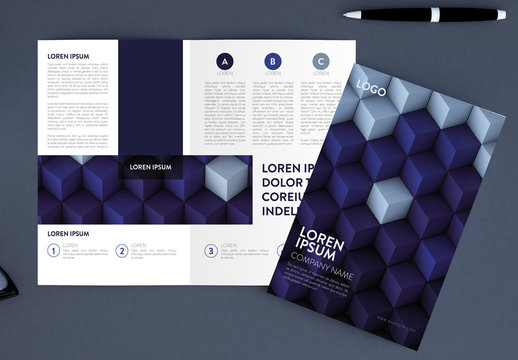 Bi-Fold Layout with Blue Cubes Graphic Background