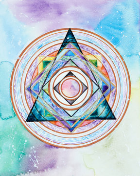 Hand-drawn mandala pattern, with watercolor paints and watercolor paper.