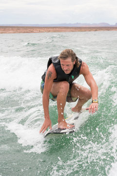 Wake Surfing on Lake Powell, Arizona