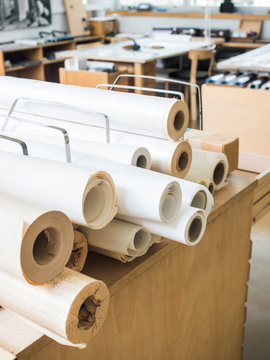 Pile of rolled plotter paper