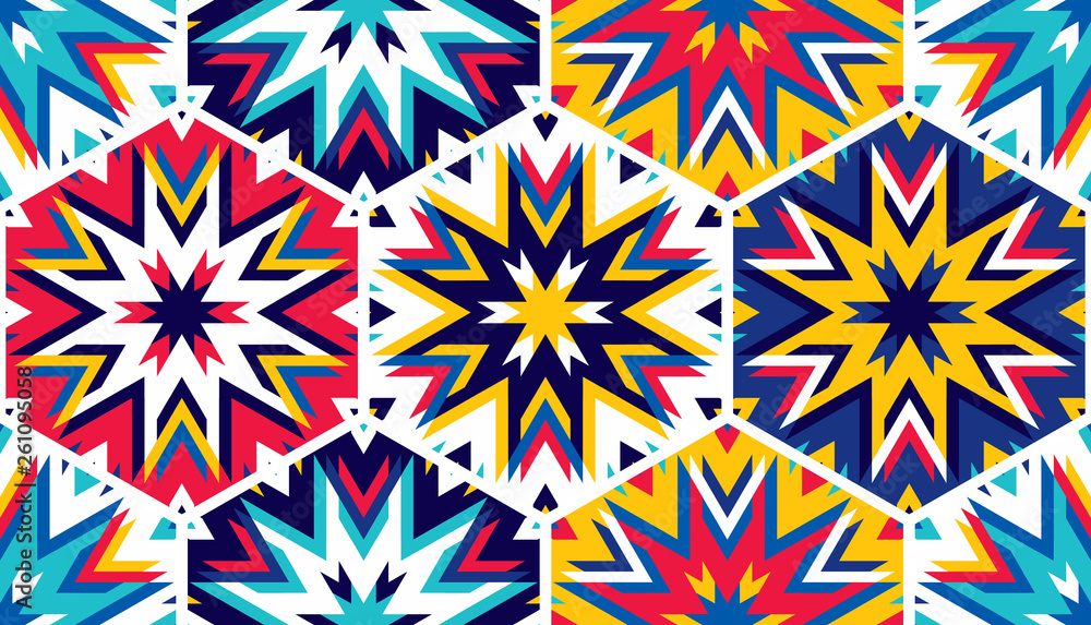 Poster abstract seamless pattern with hexagonal structure. bright saturated colors for your design.