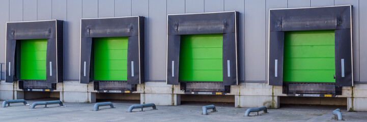 Green loading ramp doors at distribution center