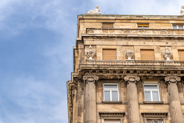 the close-up on the typical bulding in Budapest, Hungary