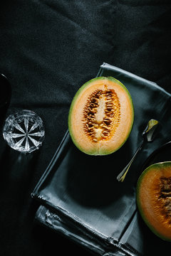 Ripe Cantaloupe Melon Halves