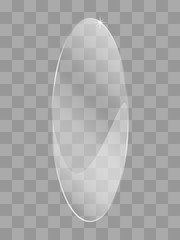 Reflecting ellipse, oval glass banner with highlight on transparent background