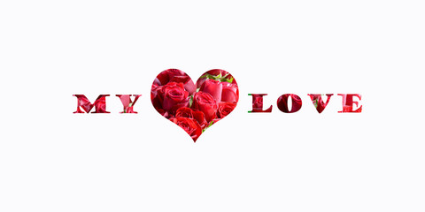 love with flowers and happy valentines day isolated on white background