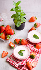 Delicious strawberry mousse with whipped cream.