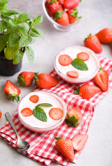 Delicious strawberry mousse with whipped cream.