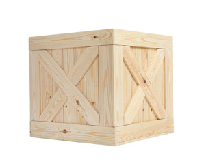 New wooden crate isolated on white. Delivery service