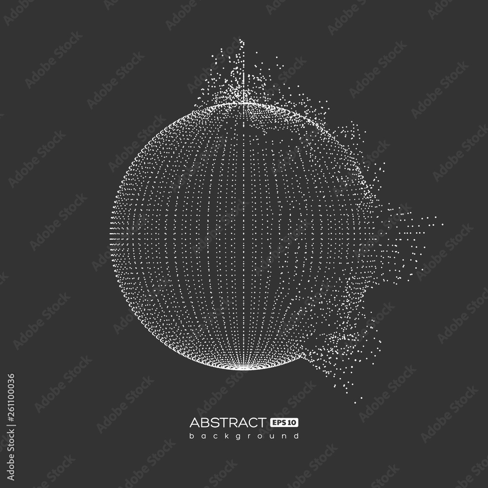 Aufkleber abstract globe particles sphere with explosion effect. 3d technology digital style. dark background.