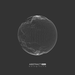 Abstract globe sphere with destroyed effect. 3d technology digital style. Dark background. Futuristic vector illustration.
