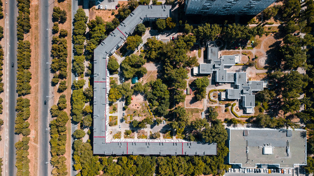 Russian city streets. Photo by drone.