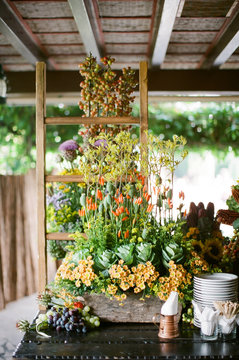 An italian buffet display in beautiful, bright summery colors