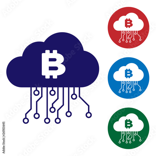 Blue Cryptocurrency Cloud Mining Icon Isolated On White - 