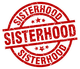 sisterhood round red grunge stamp